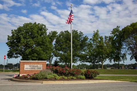 Entrance to Veterans Memorial Park in New Castle, DE